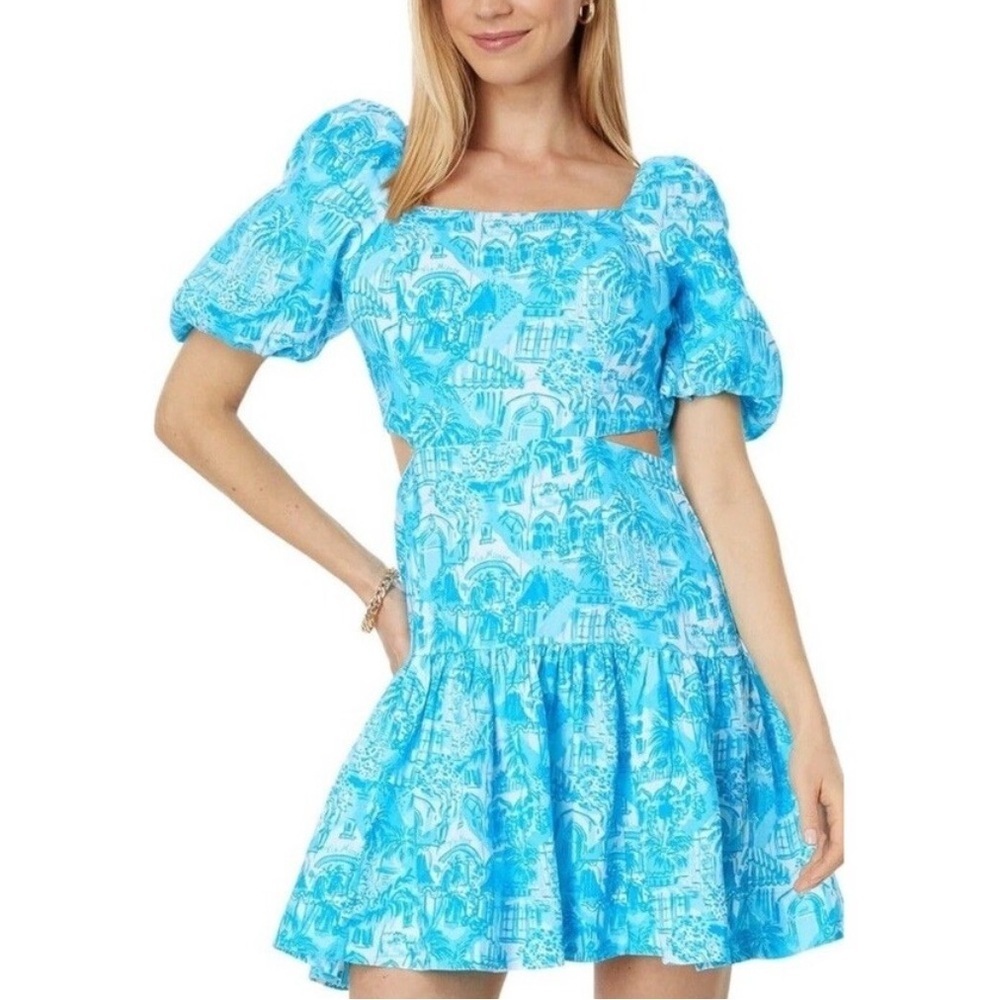 Lilly Pulitzer Amalfi Blue Sunny State of Mind Kylanne Elbow Sleeve Linen Dress
